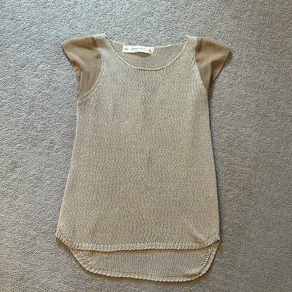 Zara Knit tan cap sleeve top - Picture 1 of 3